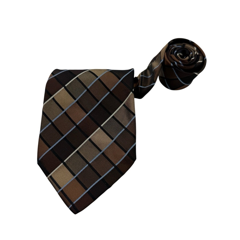 Dolce & Gabbana Brown Check Silk Tie‎ Italy Blue Black White Cravatte 3.75x55